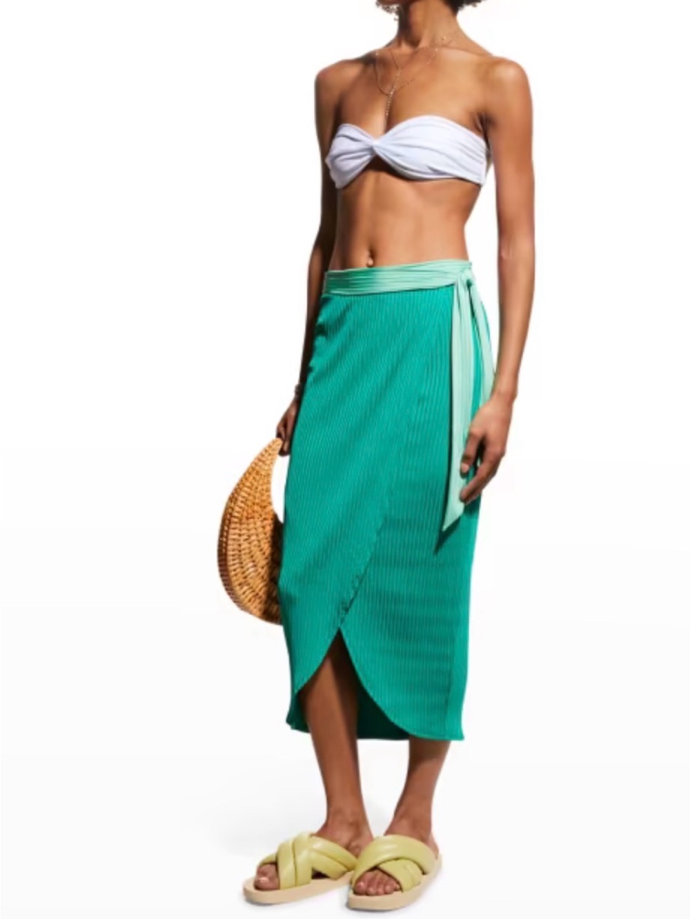 Trina Turk Women's Green Olympia Rib Wrap Swim Skirt Size S